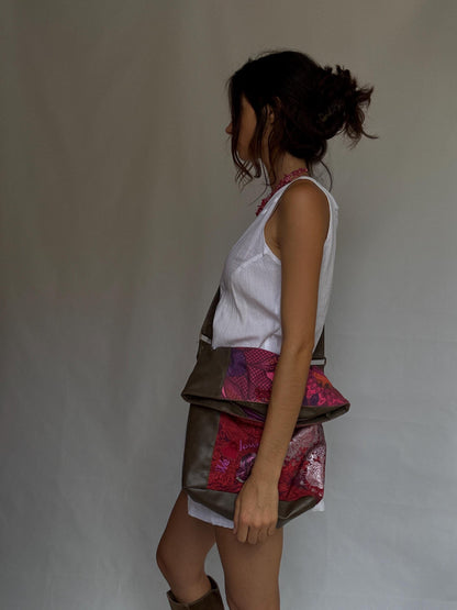 Colorful Patchwork Faux Leather Crossbody Bag — back view
