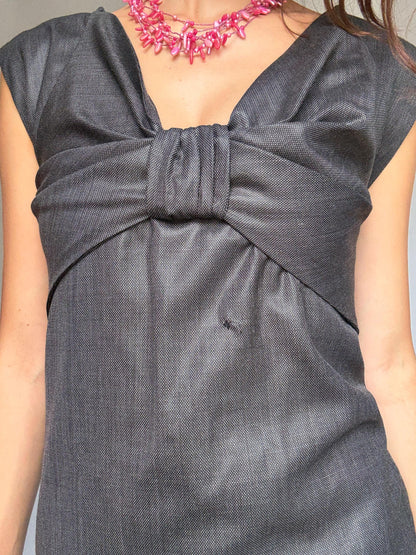 Charcoal Wool Fitted Dress for Evening Wear — back view