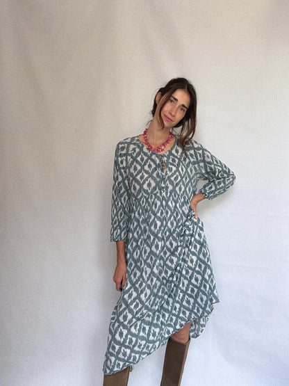 Bohemian Blue Ikat Cotton Dress — additional view 6