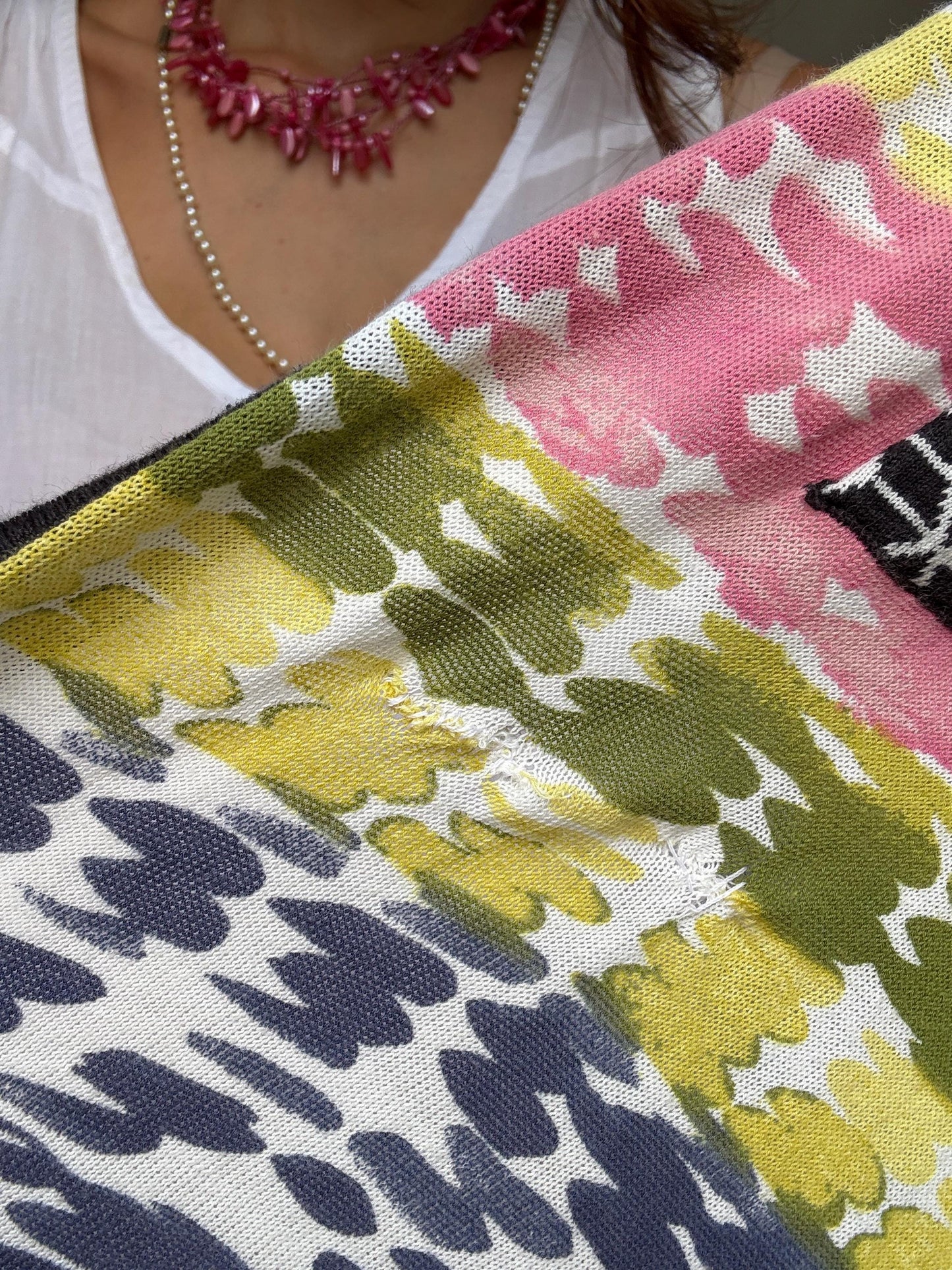 Purificacion Garcia vibrant multicolor vest, 100% cotton, open front, geometric trim detail, bohemian style Alice Dellal, US M