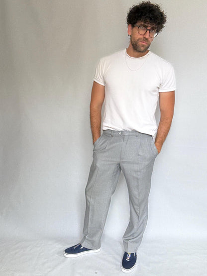 Vintage Grey Wool Blend Straight Fit Trousers — back view