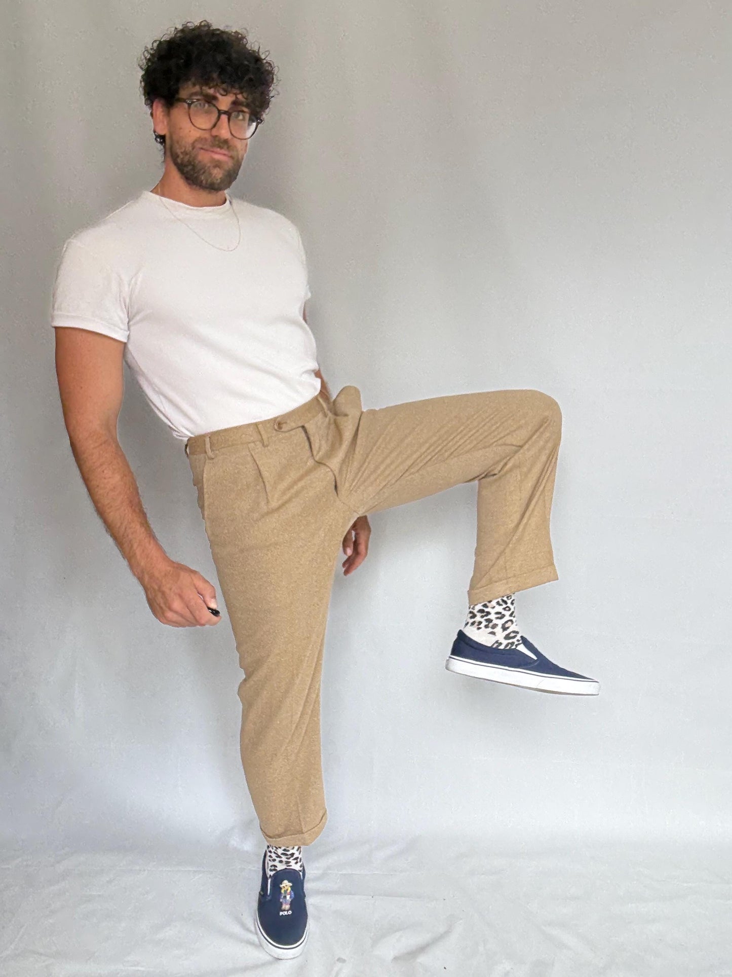 Vintage Canali tan trousers, 100% pure new wool, classic tapered fit, made in italy, Woolmark certified, old money, US L, formal wear,zipper