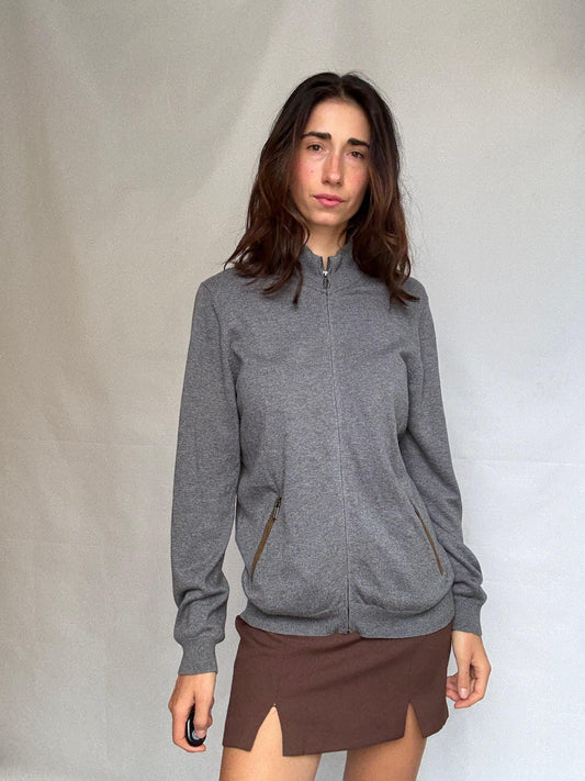 Massimo Dutti gray knit vest, cotton cashmere blend, minimalist chic, US M