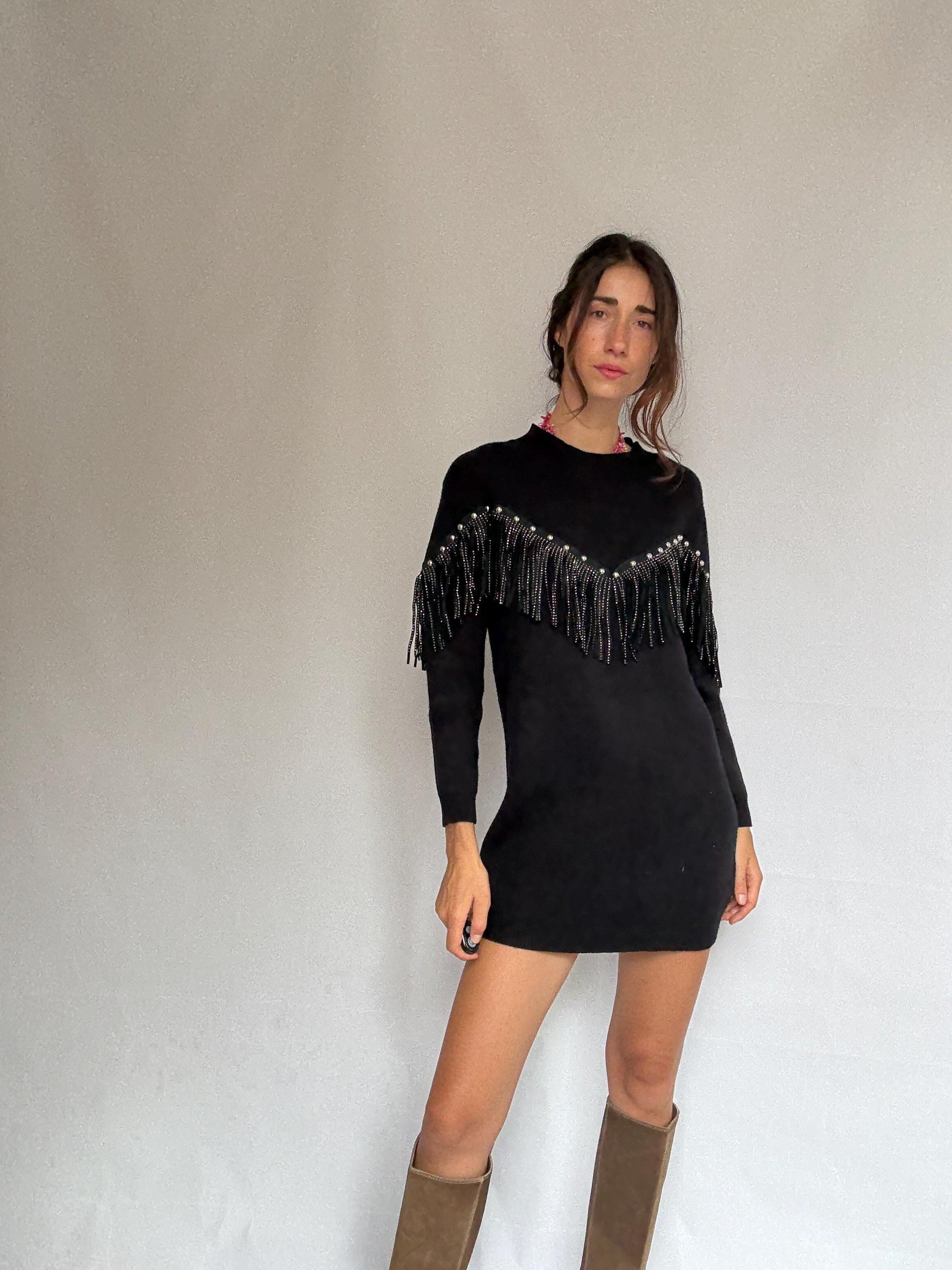 Embellished Black Mini Dress – Bohemefolk