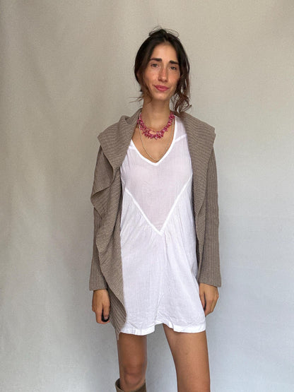 Taupe Wool Angora Cashmere Blend Cardigan — back view