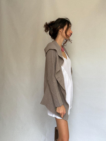 Taupe Wool Angora Cashmere Blend Cardigan — additional view 6