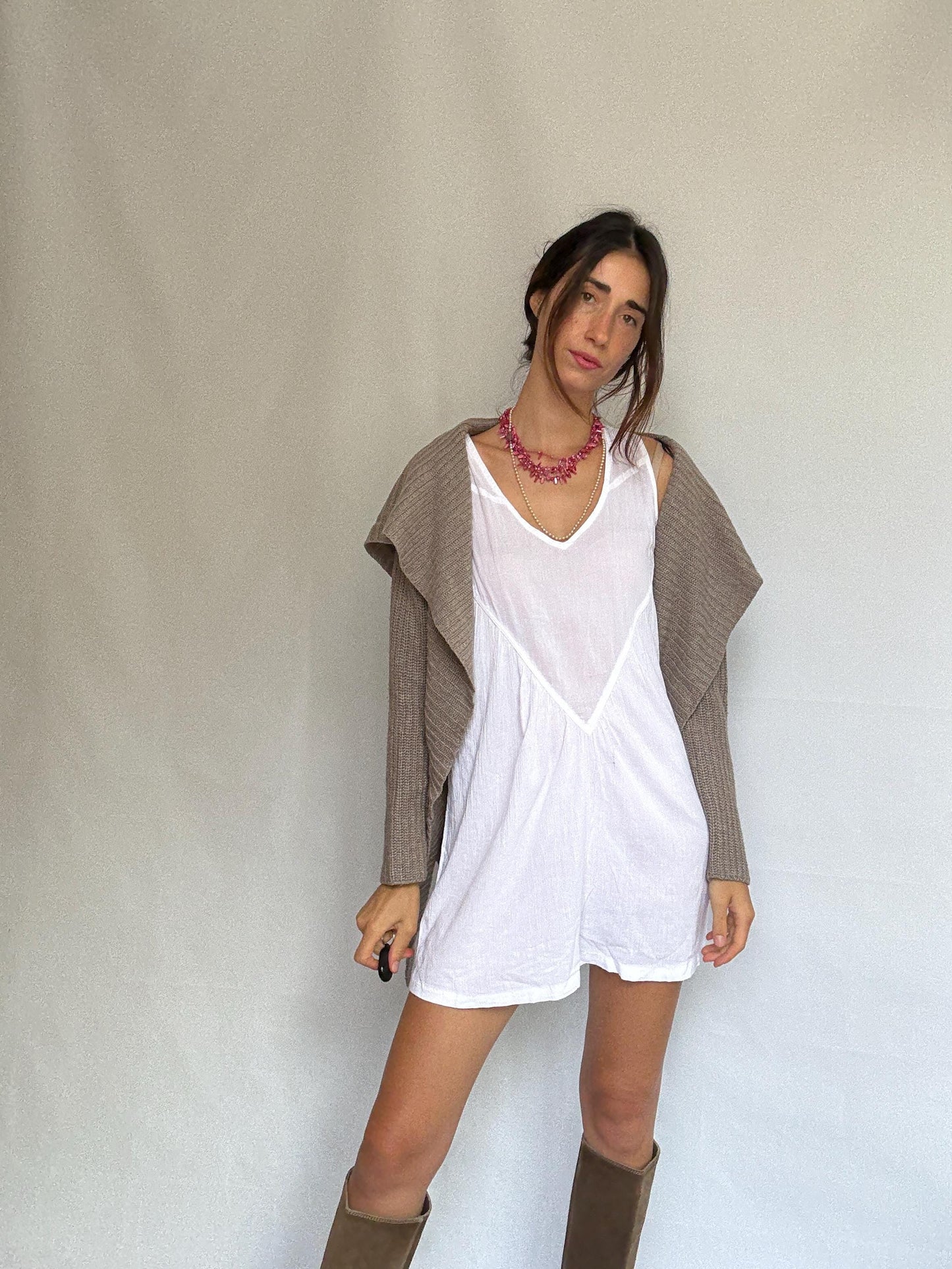 Massimo Dutti taupe hooded cardigan, wool angora cashmere blend, loose fit, ribbed open front, minimalist chic, US L, cozy casual wear