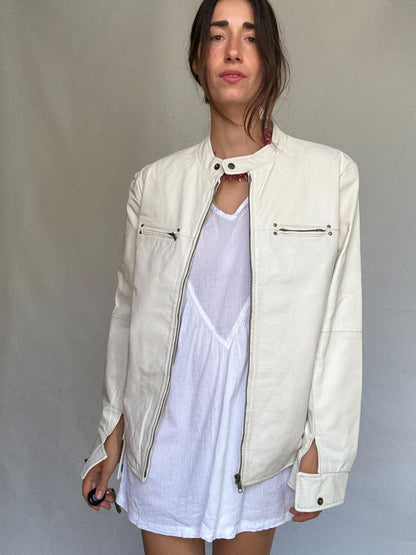 Minimalist White Goat Leather Jacket for Men — back view