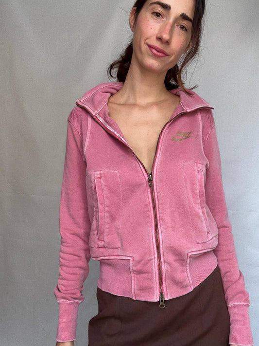 Nike pink zip up vest, cotton sporty fit, girlycasual streetwear, US M, everyday active style