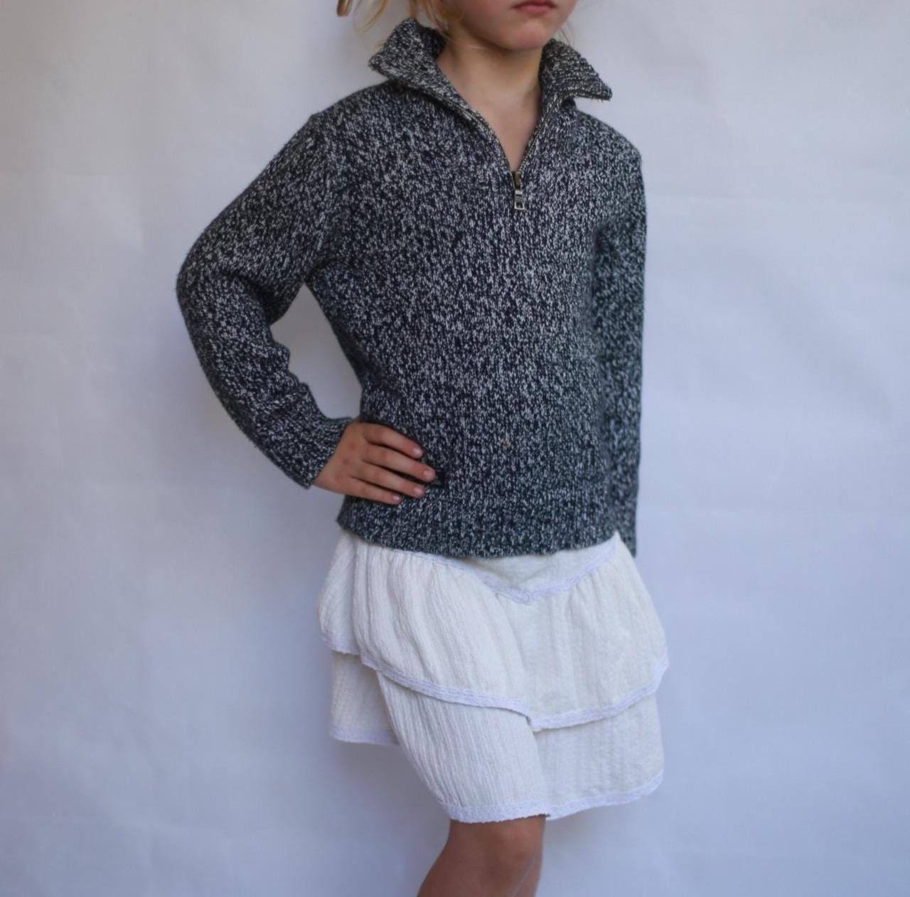 Polo Ralph Lauren grey speckled sweater, 100% cotton, relaxed fit, half zip collar, casual versatile, US 5 kids, everyday wear