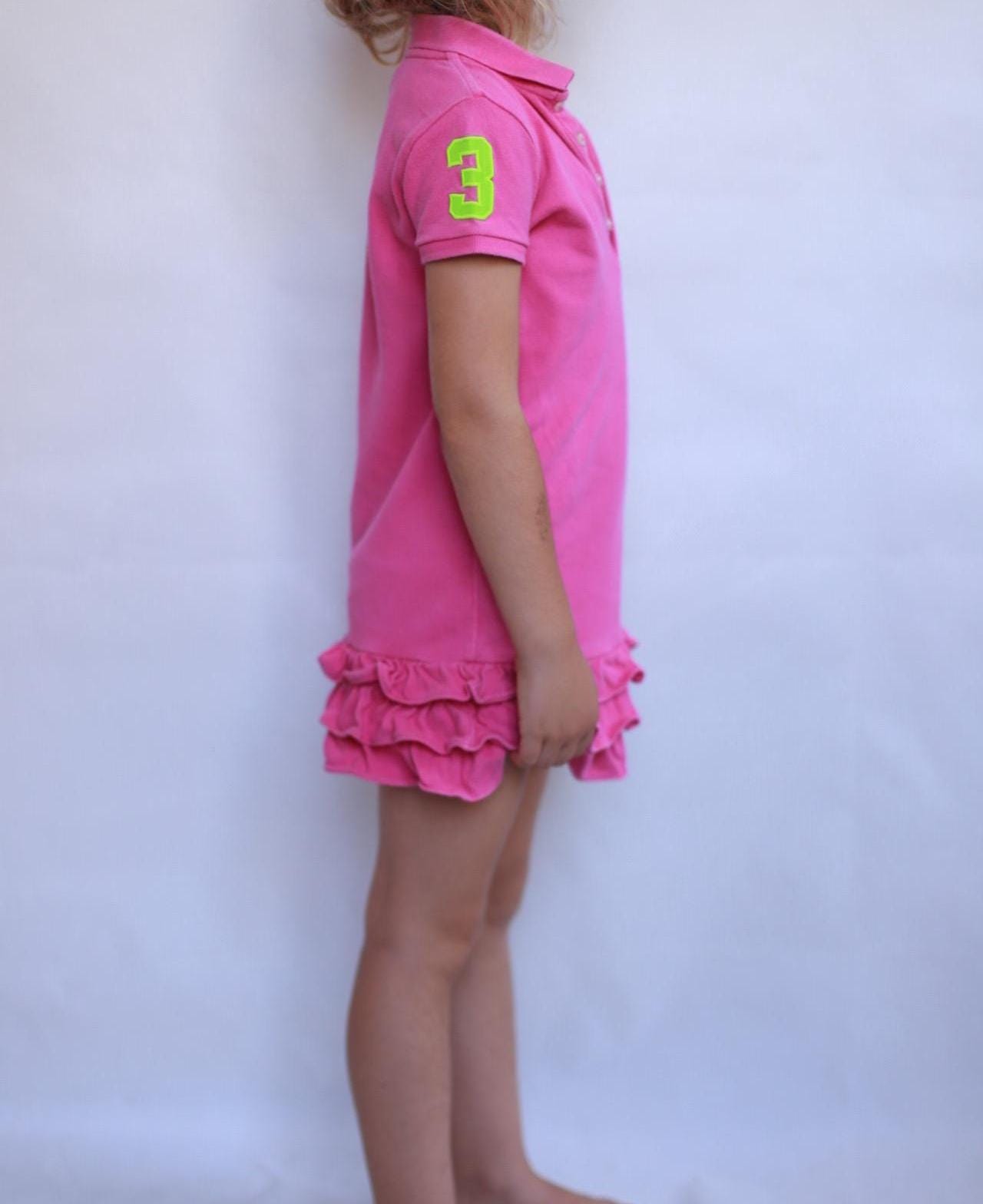 Ralph Lauren pink polo dress, 100% cotton, line silhouette, ruffled hem, preppy sporty style, US 5 (children), casual outings