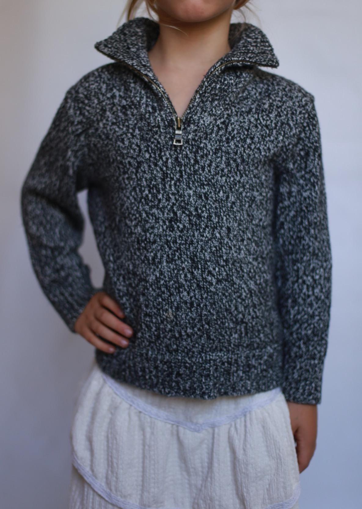 Polo Ralph Lauren grey speckled sweater, 100% cotton, relaxed fit, half zip collar, casual versatile, US 5 kids, everyday wear