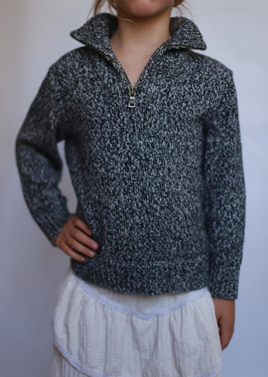 Polo Ralph Lauren grey speckled sweater, 100% cotton, relaxed fit, half zip collar, casual versatile, US 5 kids, everyday wear
