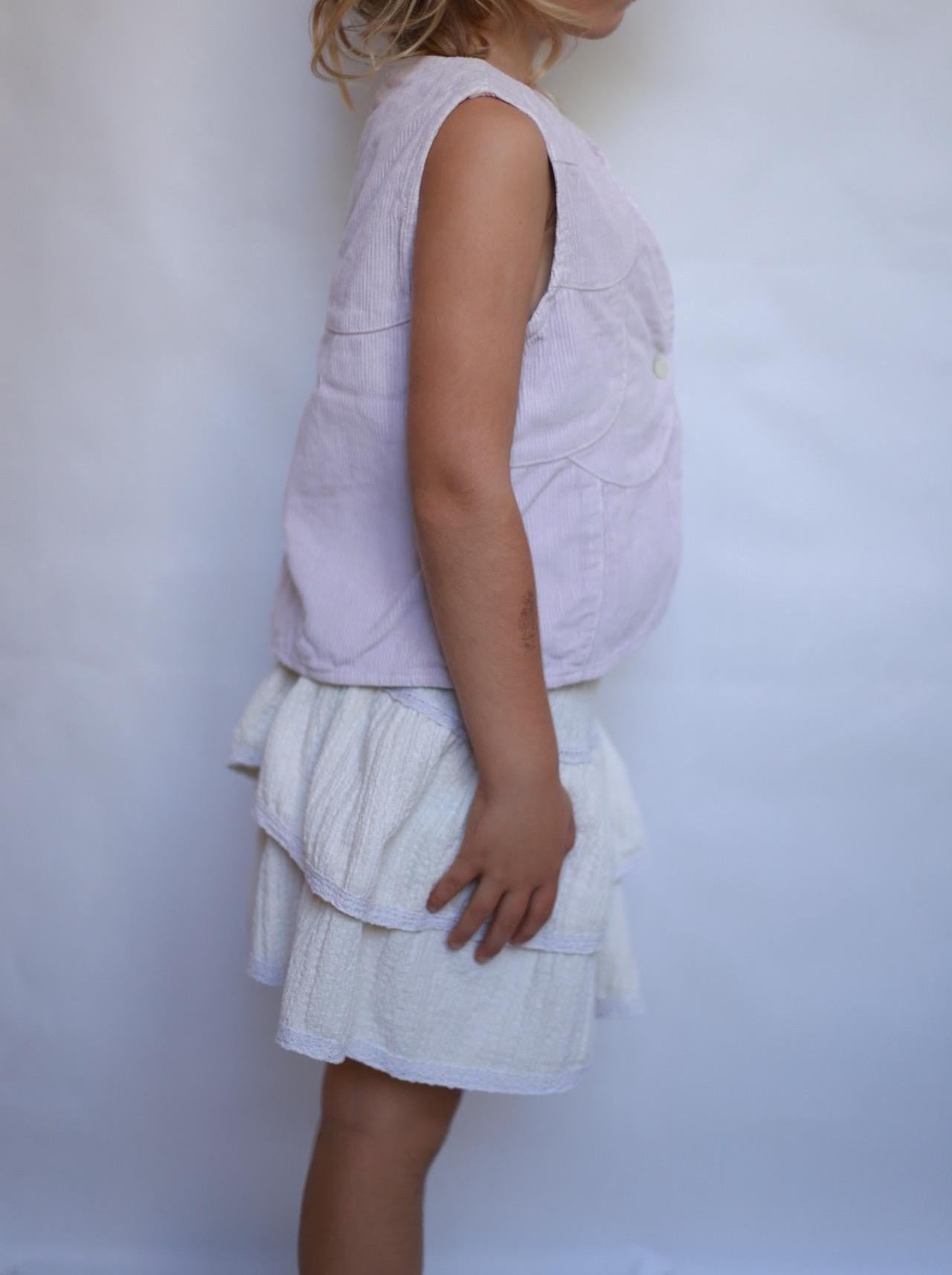Lavender corduroy vest, tailored fit, scalloped edge, casual elegance, US 6 (kids), versatile layering piece