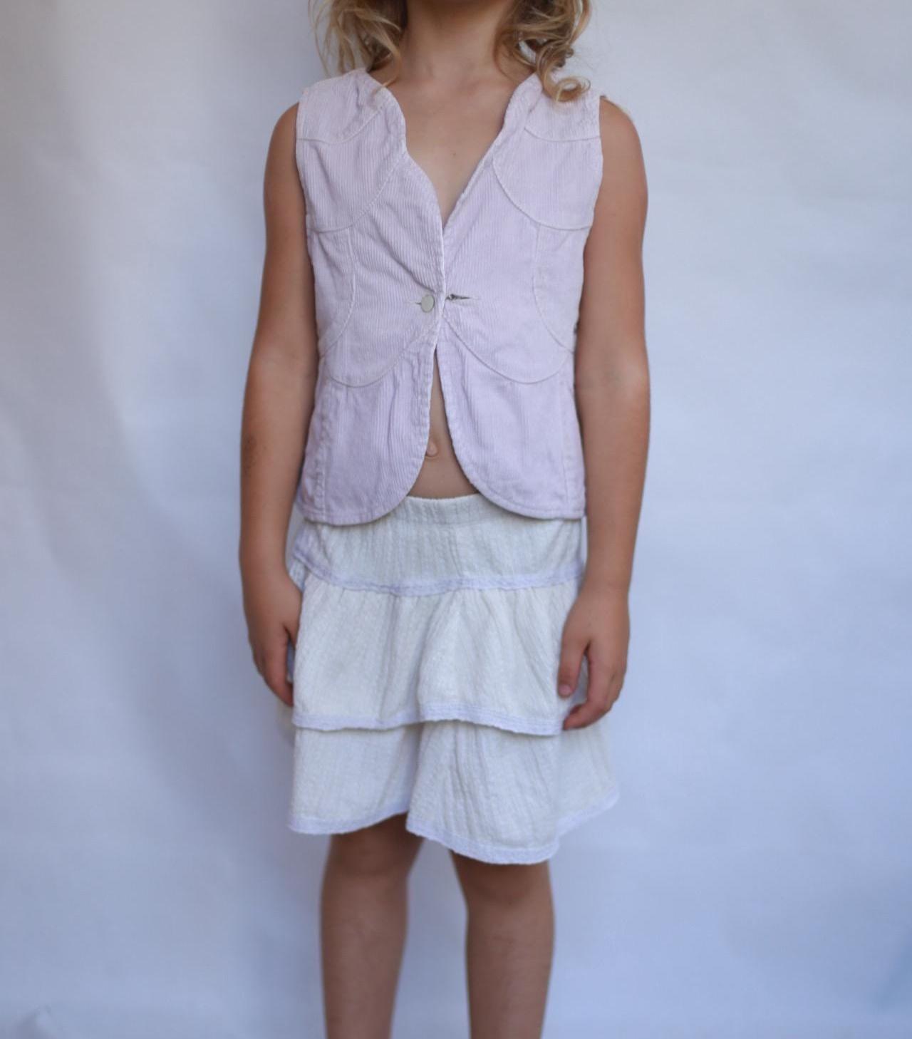 Lavender corduroy vest, tailored fit, scalloped edge, casual elegance, US 6 (kids), versatile layering piece