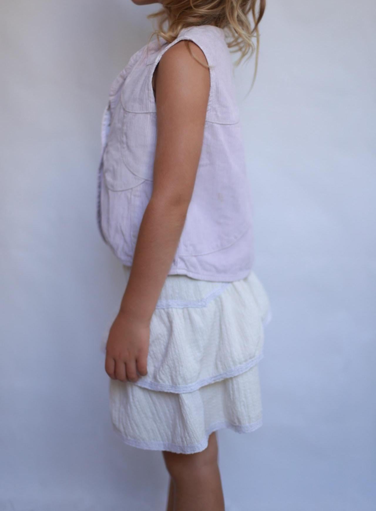 Lavender corduroy vest, tailored fit, scalloped edge, casual elegance, US 6 (kids), versatile layering piece