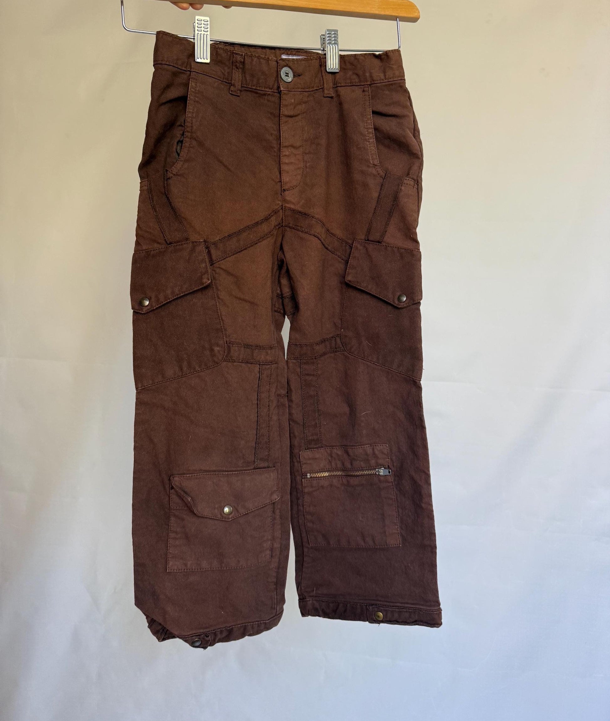 Braez brown cargo pants, 100% cotton, multiple pockets, utility style, vintage retro 90s, US S, outdoor adventure wear, size US 6 kids
