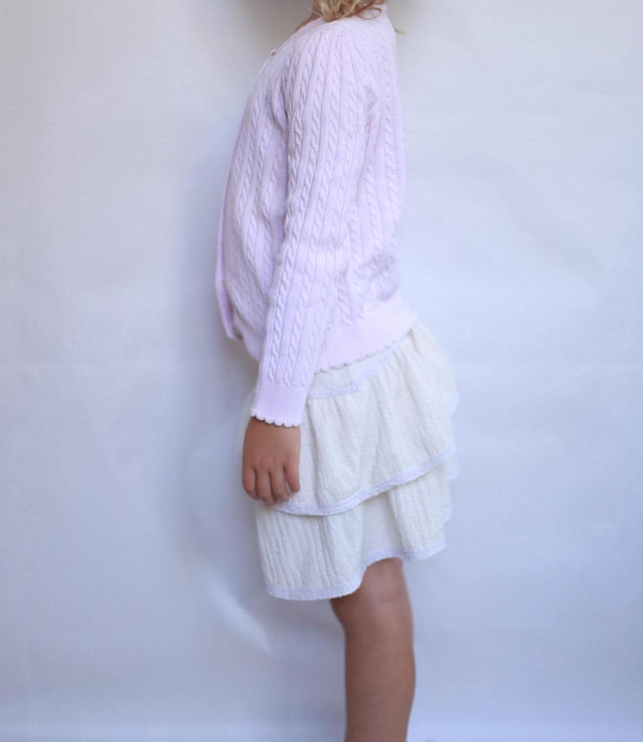 Polo Ralph Lauren light pink sweater, classic fit, cable knit texture, casual feminine, US 6 kids, versatile wear