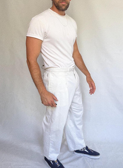 Burberry Cotton High-Waist White Pants — fabric close-up