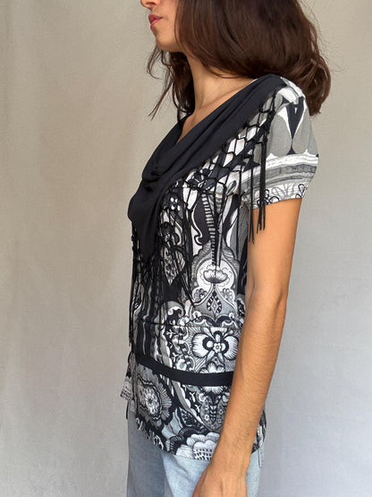 Bohemian Patterned Blouse With Fringed Scarf — additional view 5