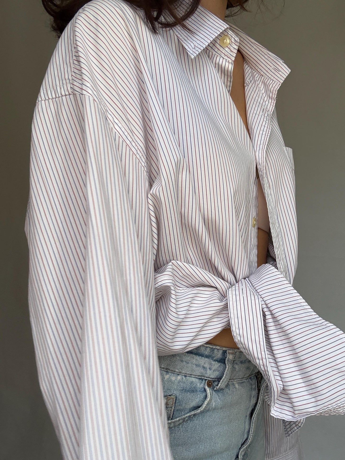 GANT white pinstripe shirt, 100% cotton, regular fit, button, up with logo pocket, preppy Meghan Markle style, US XXL, casual campus wear