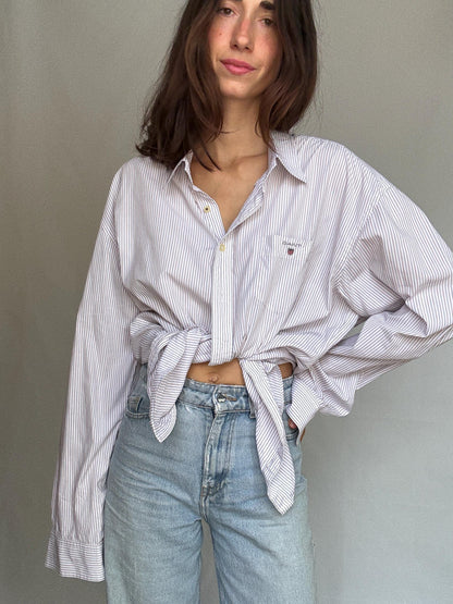 GANT White Pinstripe Cotton Shirt — fabric close-up