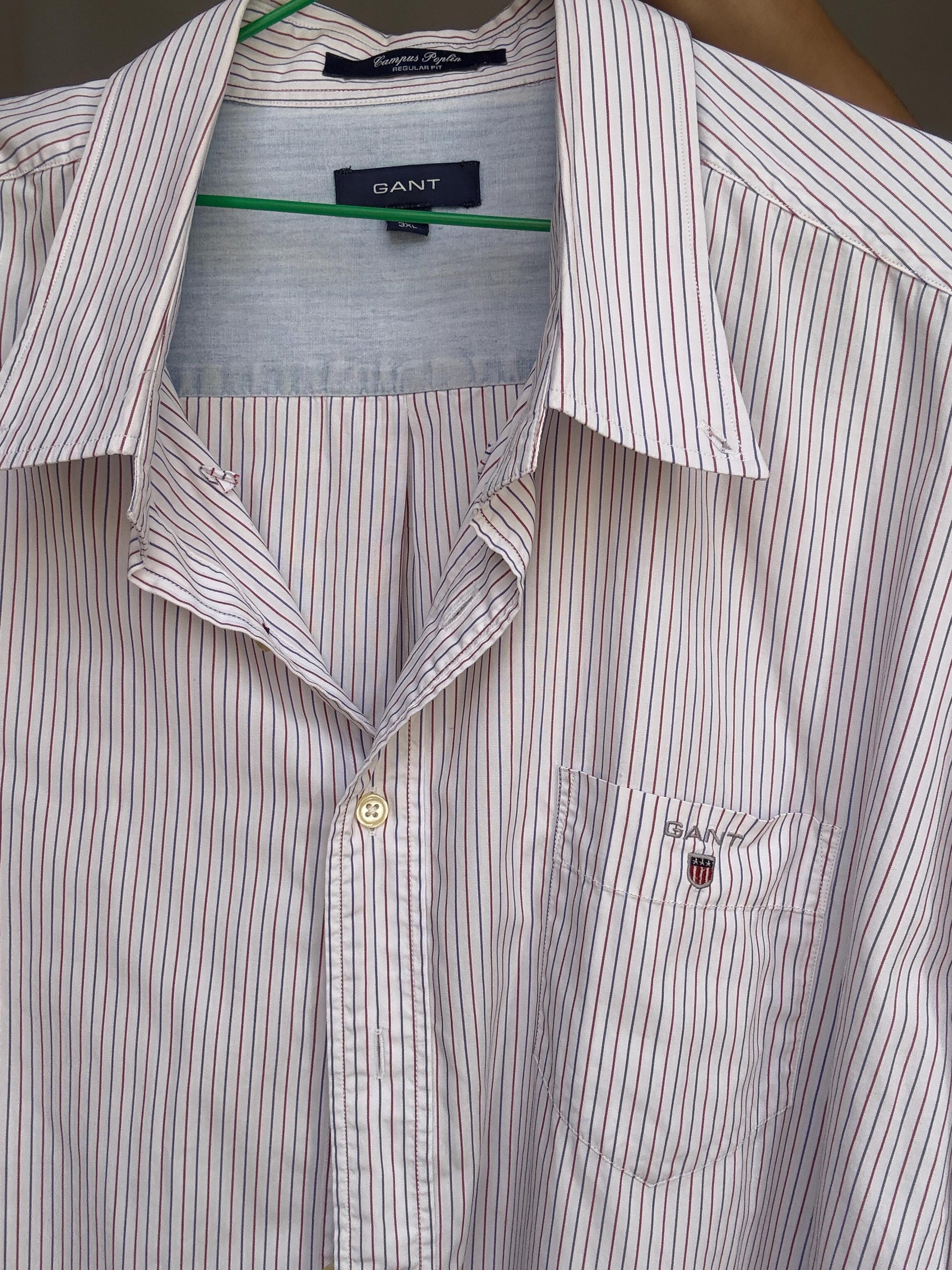 GANT white pinstripe shirt, 100% cotton, regular fit, button, up with logo pocket, preppy Meghan Markle style, US XXL, casual campus wear