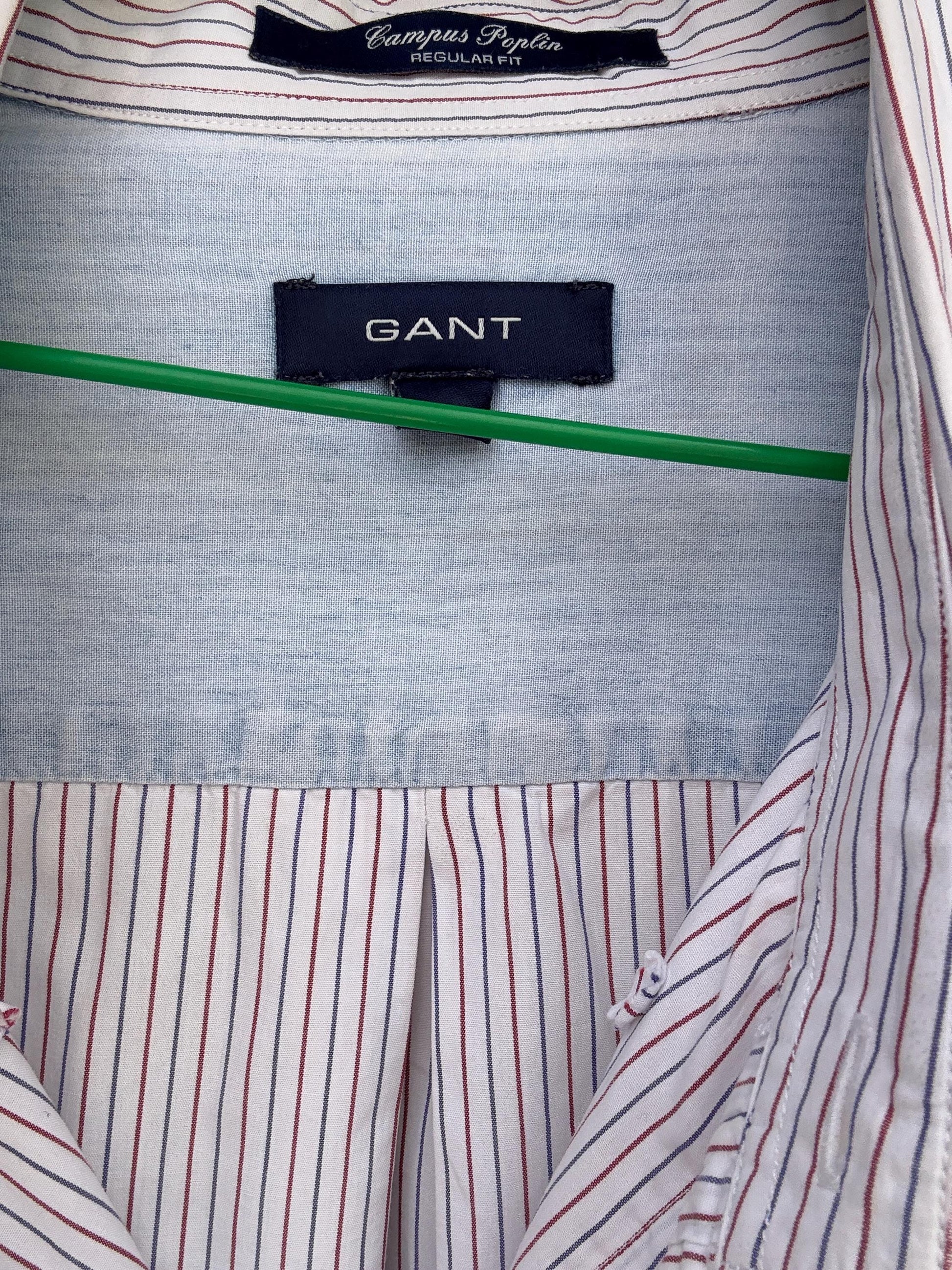 GANT white pinstripe shirt, 100% cotton, regular fit, button, up with logo pocket, preppy Meghan Markle style, US XXL, casual campus wear