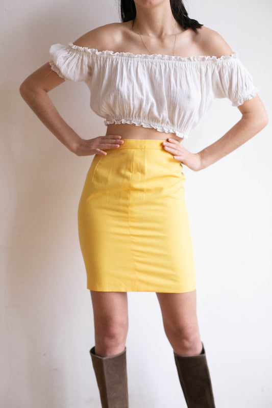 High rise tight yellow pencil skirt, Sexy spring skirt, Feminine secretary skirt, High waist women's clothing, Vintage stewardess M- L