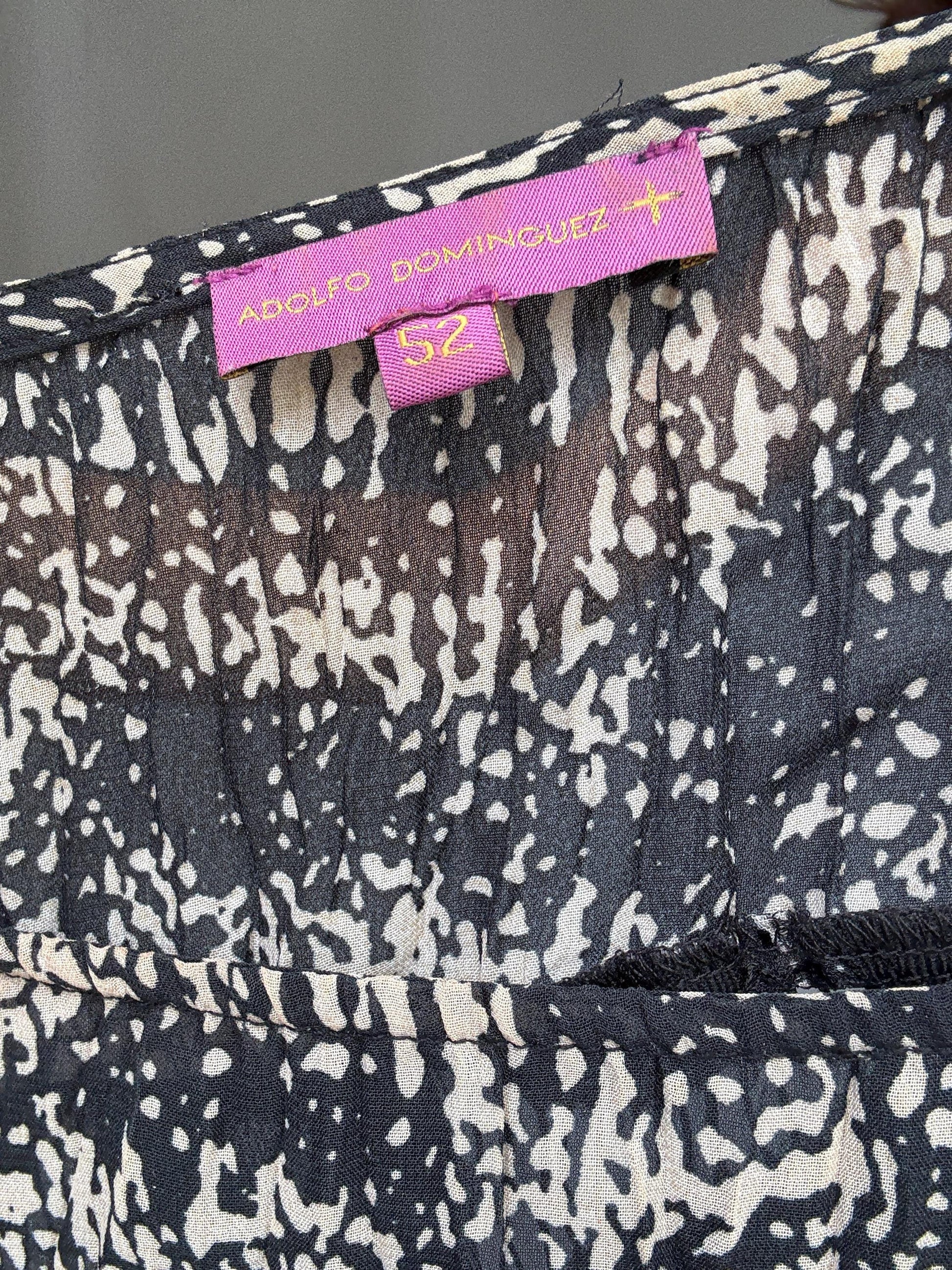 Adolfo Dominguez black and white top, cotton feel, relaxed fit, ruffle embellishments, minimalist style, US L, casual chic