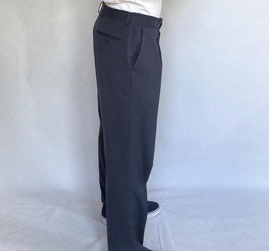 Dark blue Emidio Tucci trousers, light feel, regular fit, pleated front, casual dark academia, US M, workwear versatile style