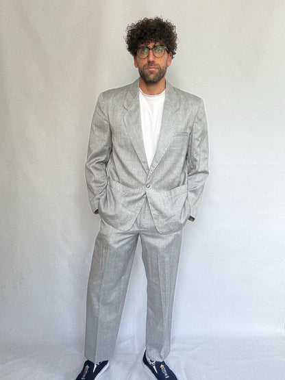 Vintage Light Gray Wool Suit, Classic Fit — detail