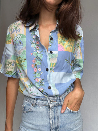 Vintage Patchwork Button-Up Shirt — back view