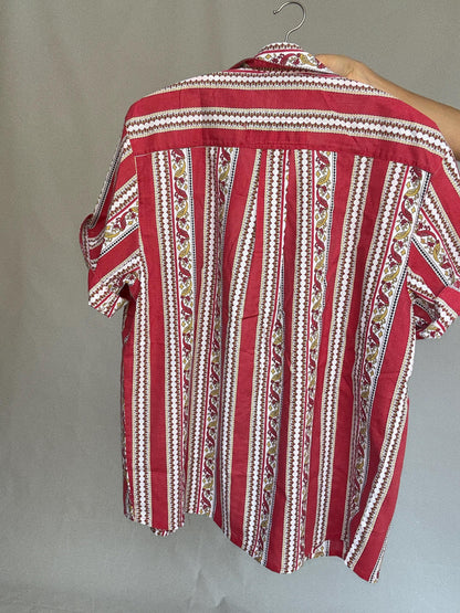 Vintage Red Patterned Button-Up Shirt — additional view 9