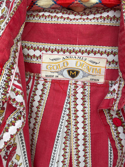 Vintage Red Patterned Button-Up Shirt — additional view 10