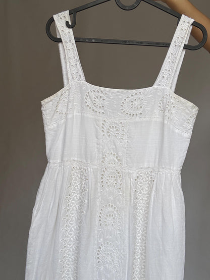 Eyelet fabric white long dress, Wedding Summer party broderie anglaise, US XS