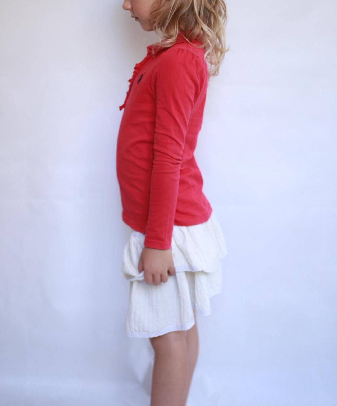 Ralph Lauren red shirt,, classic fit, collared with ruffled trim, preppy Kate Middleton style, US 6