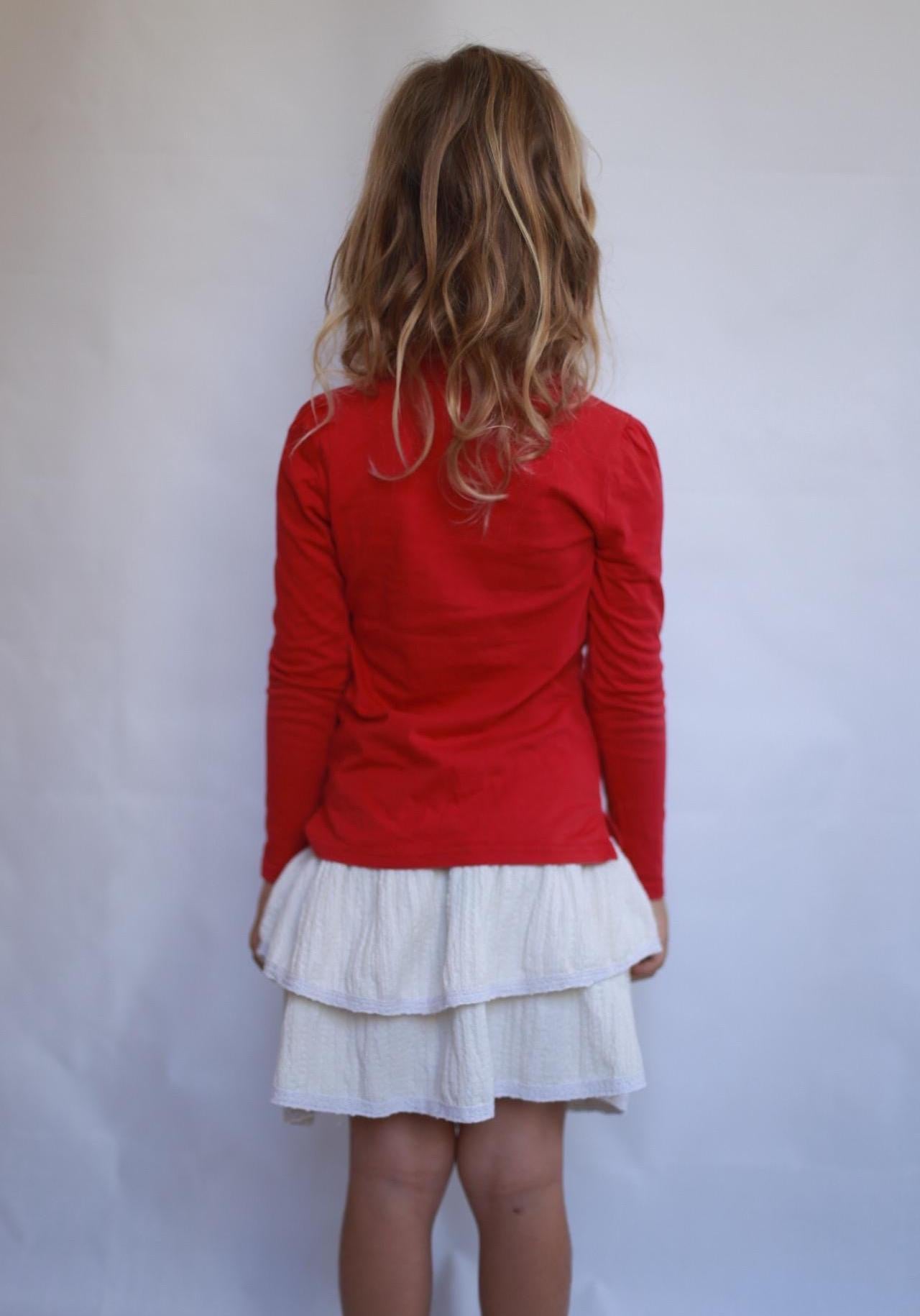 Ralph Lauren red shirt,, classic fit, collared with ruffled trim, preppy Kate Middleton style, US 6