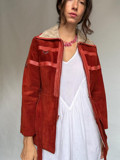 Suede Shearling Coat With Wool Lining — back view