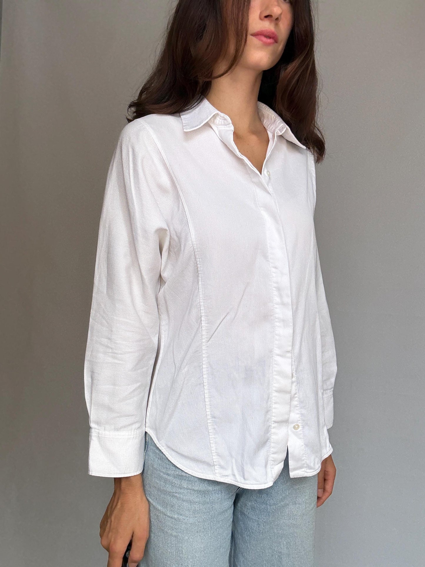 Massimo Dutti white ribbed shirt, relaxed fit button, up, minimalist design, US S, office casual