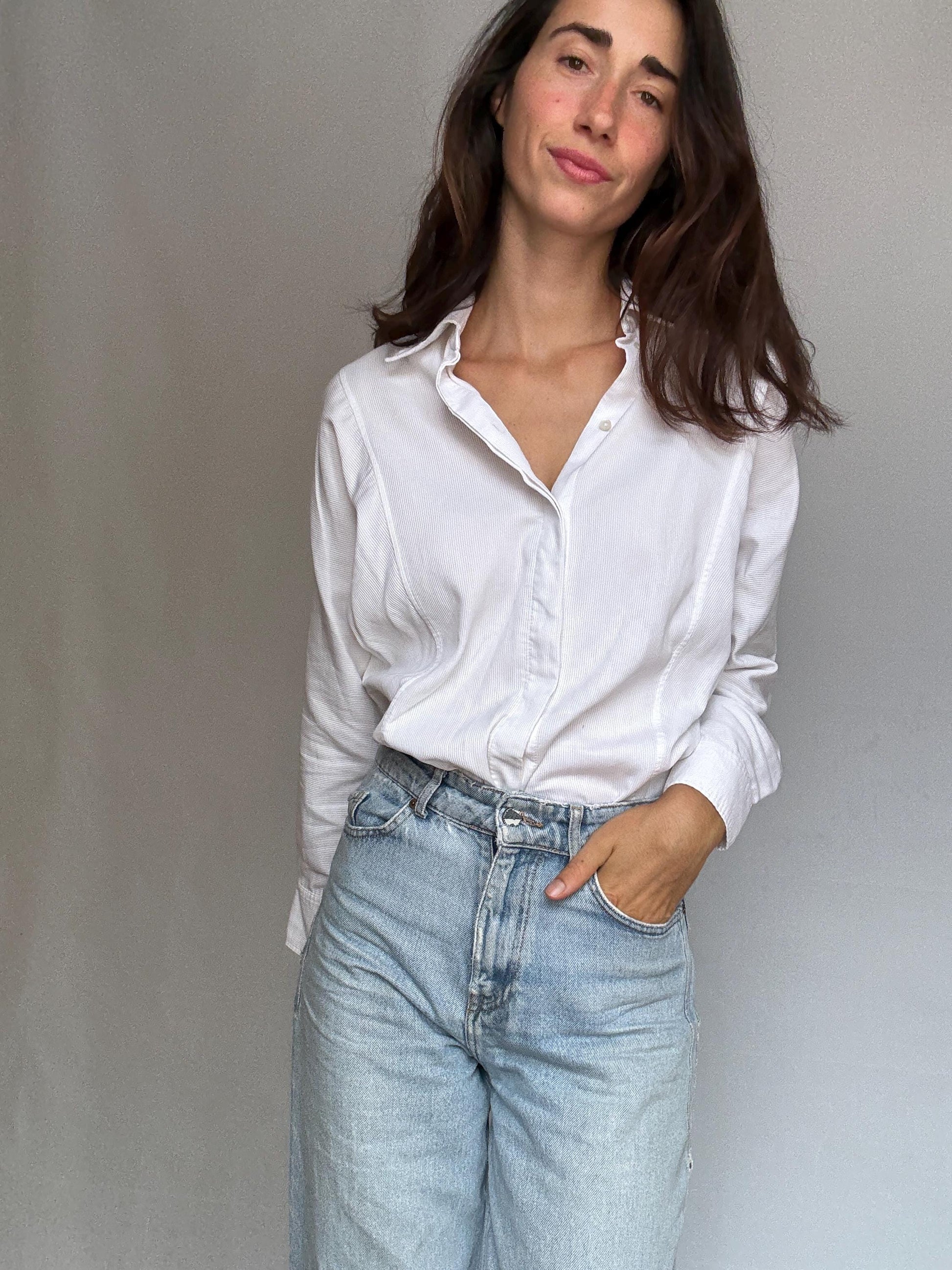 Massimo Dutti white ribbed shirt, relaxed fit button, up, minimalist design, US S, office casual