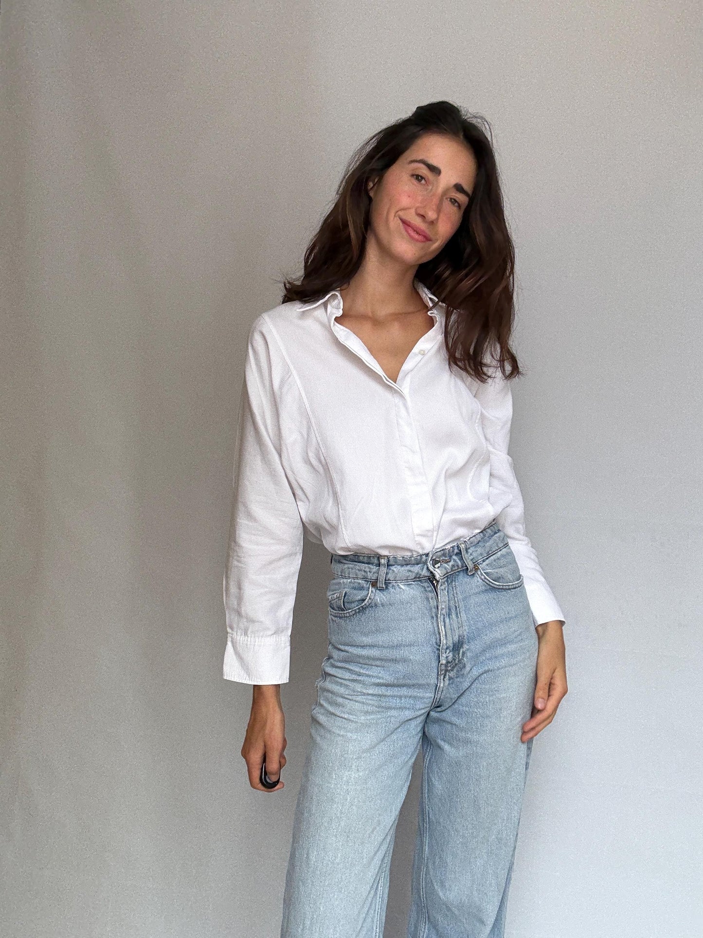 Massimo Dutti white ribbed shirt, relaxed fit button, up, minimalist design, US S, office casual