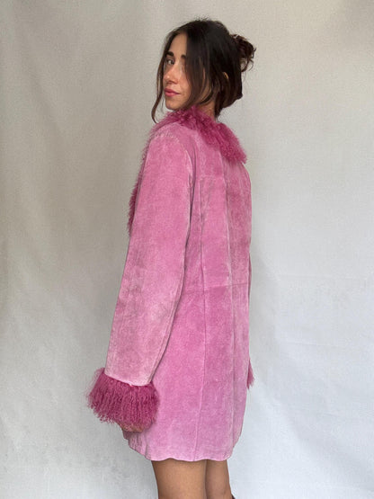 Vintage Pink Suede Shearling Coat — additional view 5