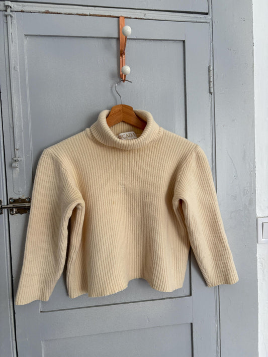 Vintage escada by margaretha ley wool cashmere turtleneck, cream cropped sweater made in germany luxury knitwear, Size XS