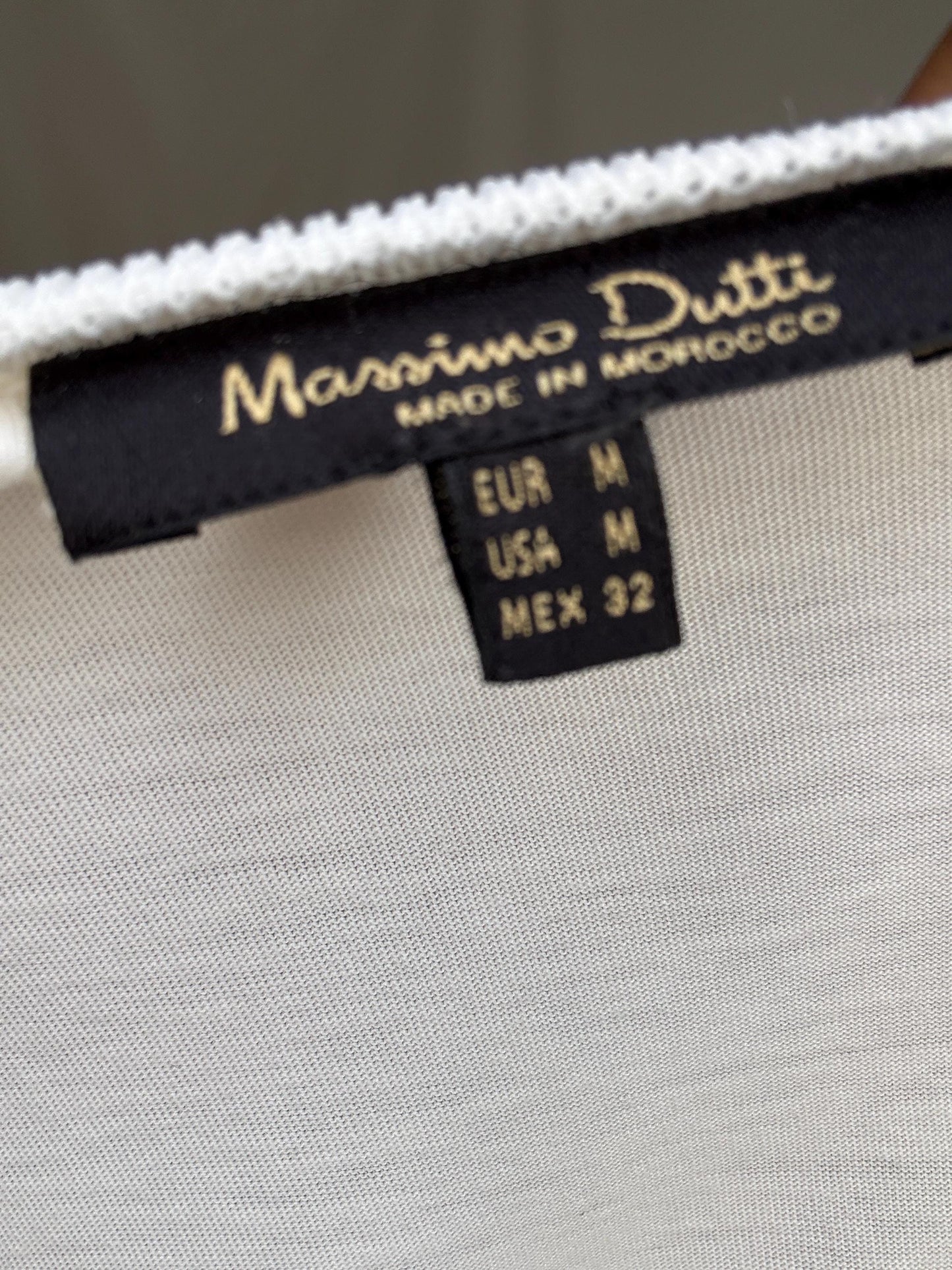 Massimo Dutti white sleeveless top, cotton feel, relaxed fit, lace overlay front, minimalist chic, US L, casual daytime wear, size M