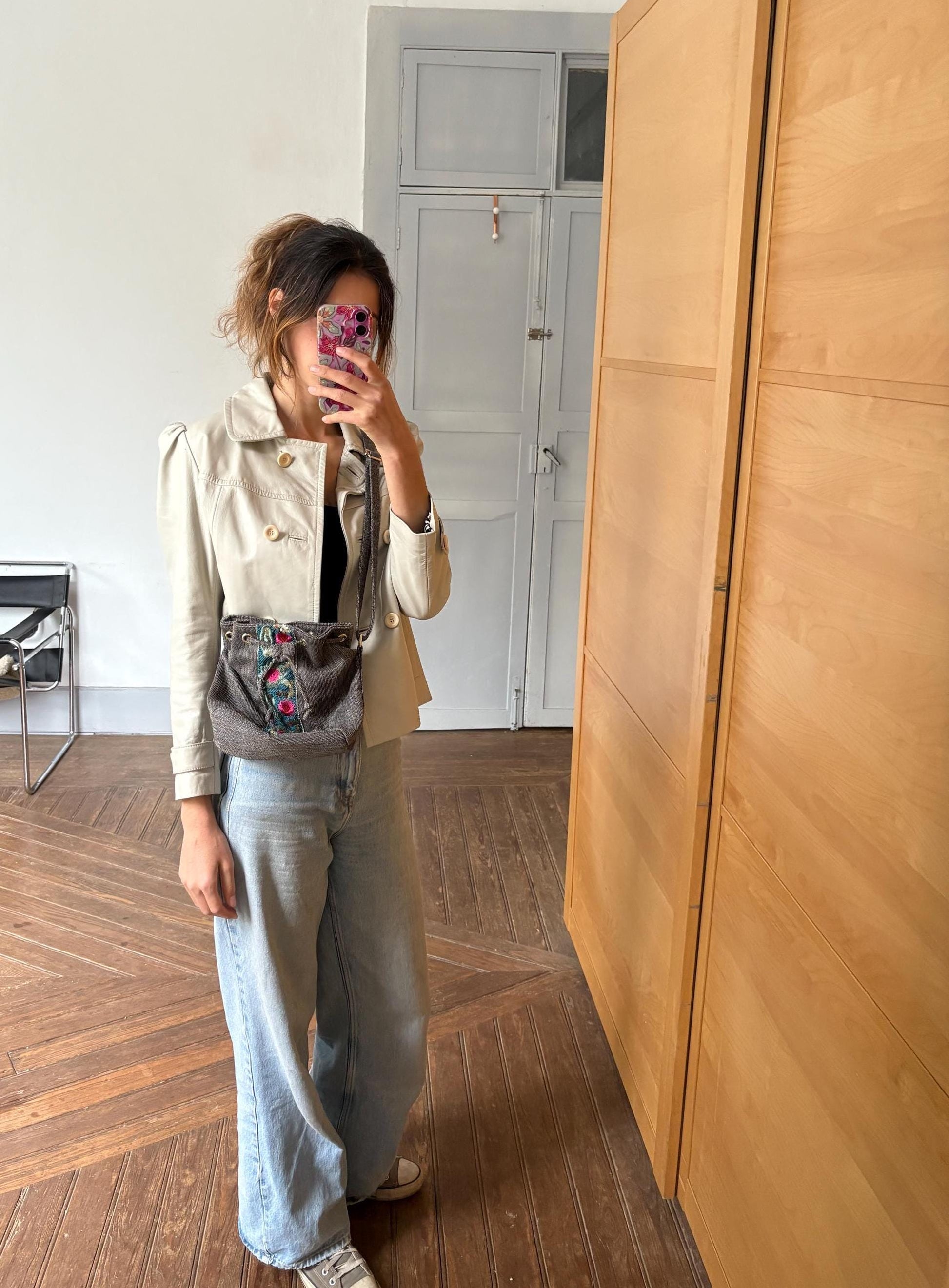 Vintage Flamenca Shoulder Bag – Crossbody with Sequin Embroidery, Boho Floral Design, 25x25 cm