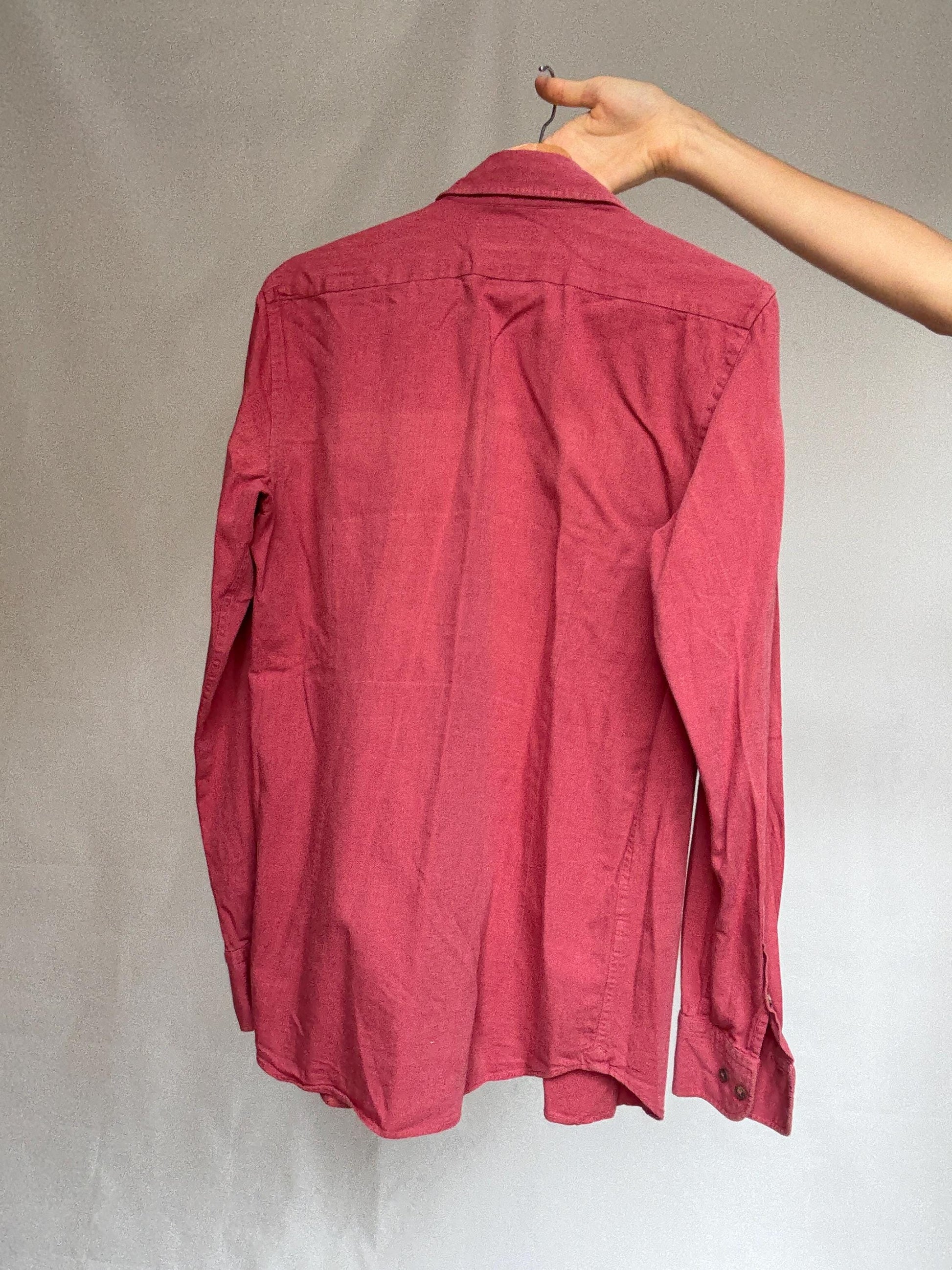 Massimo Dutti reddish, pink button, up blouse, cotton feel, relaxed fit, single chest pocket, minimalist style, US S, office casual