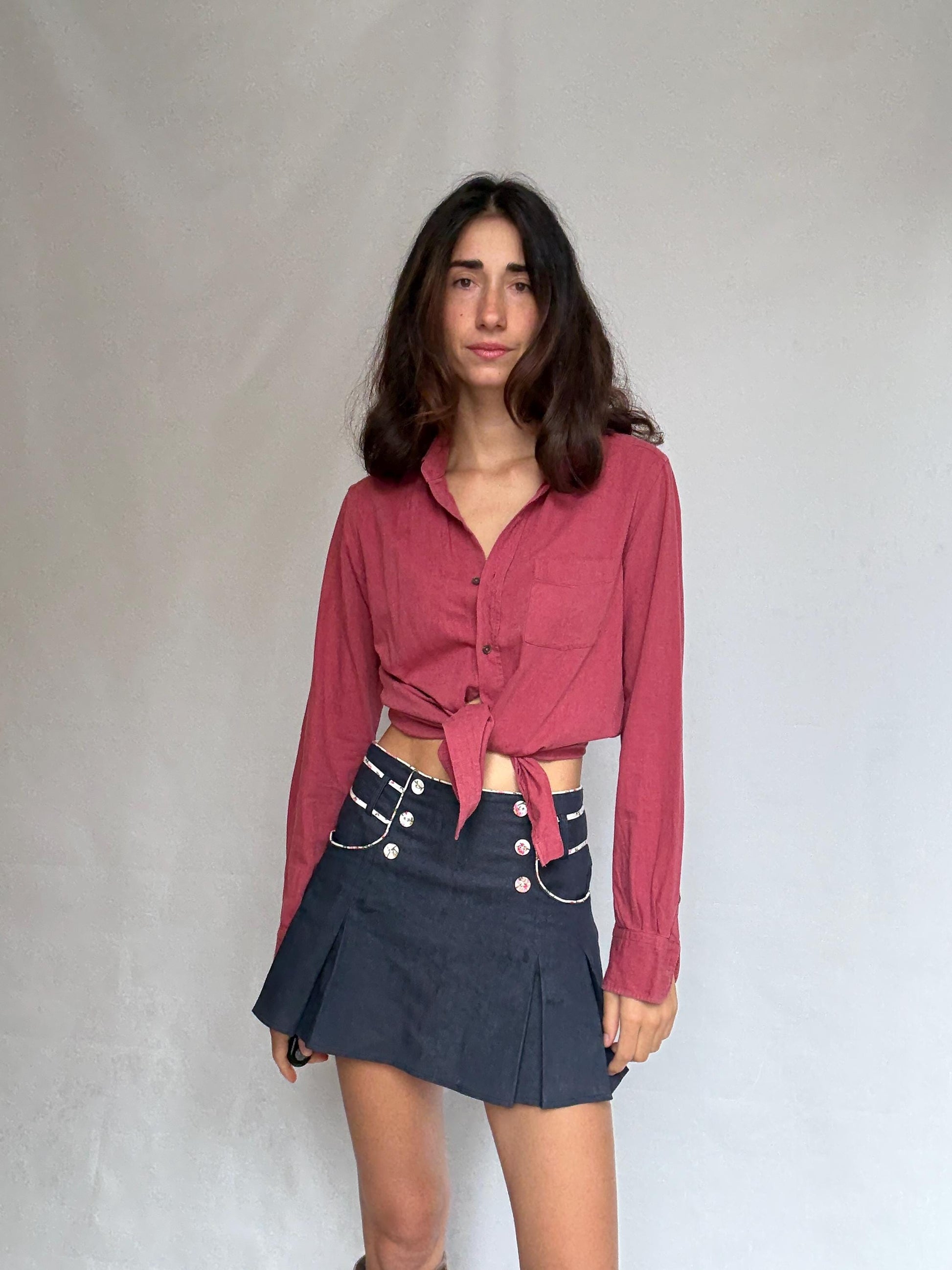 Massimo Dutti reddish, pink button, up blouse, cotton feel, relaxed fit, single chest pocket, minimalist style, US S, office casual