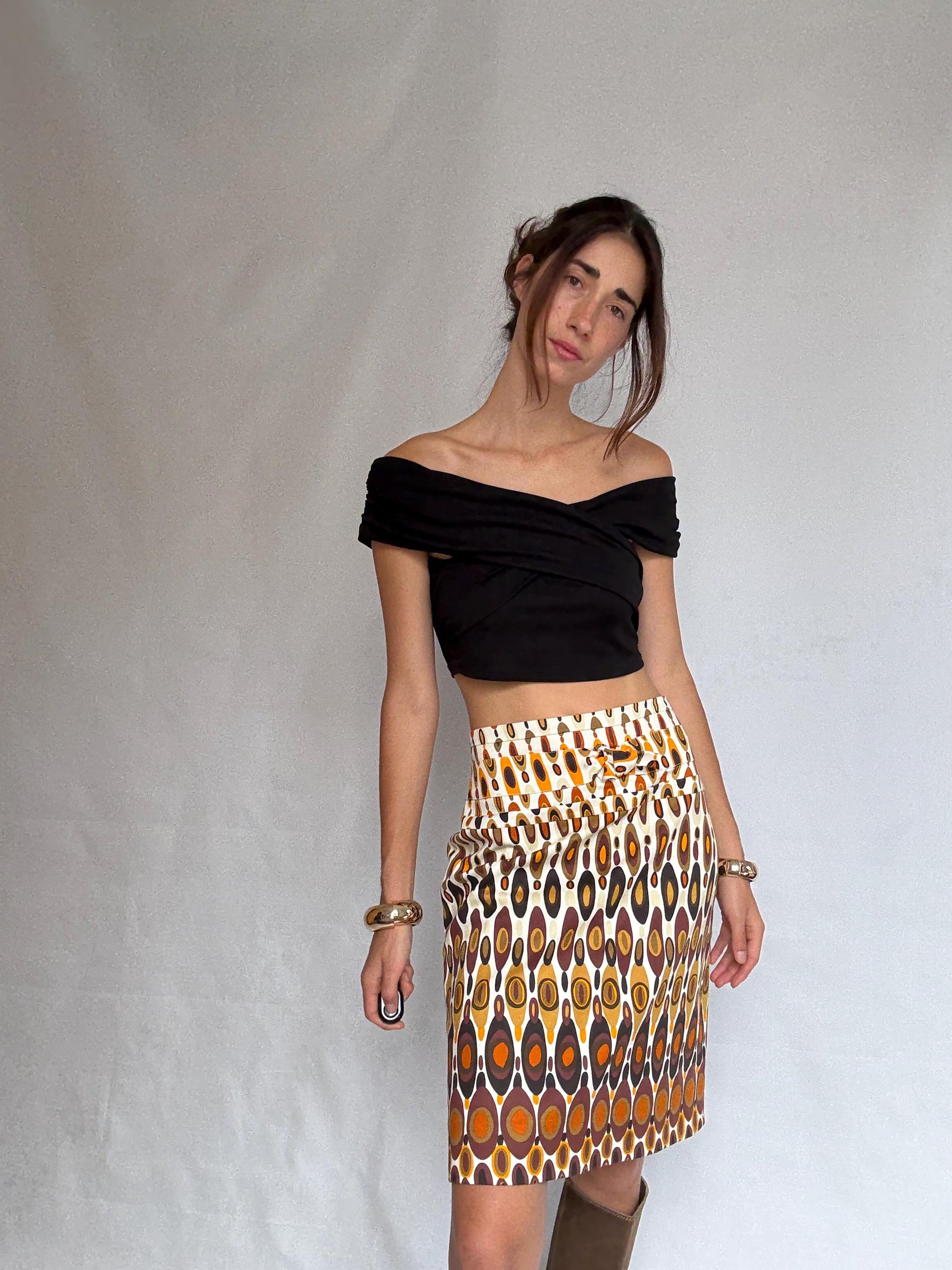 Pedro del Hierro geometric skirt, cotton blend, fitted waist, vibrant pattern, retro 70s vibe, US L, casual streetwear