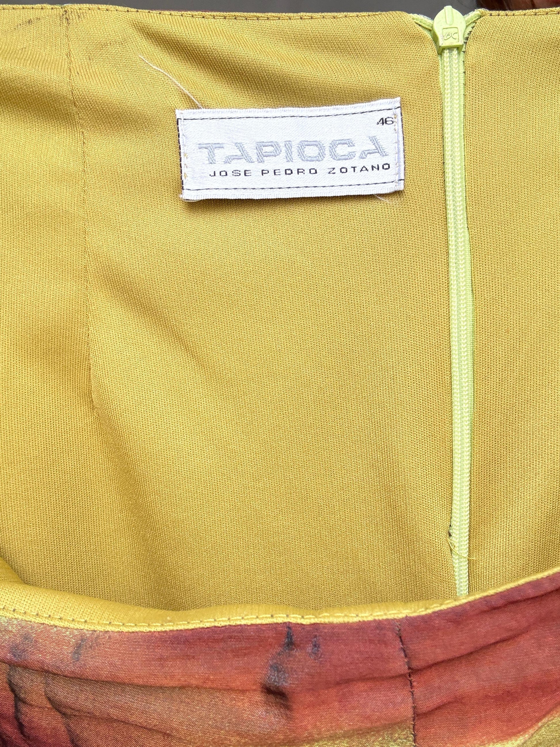 Vintage abstract floral skirt, silky feel, straight cut, colorful print, artistic flair, vintage 90s, US L, evening statement piece